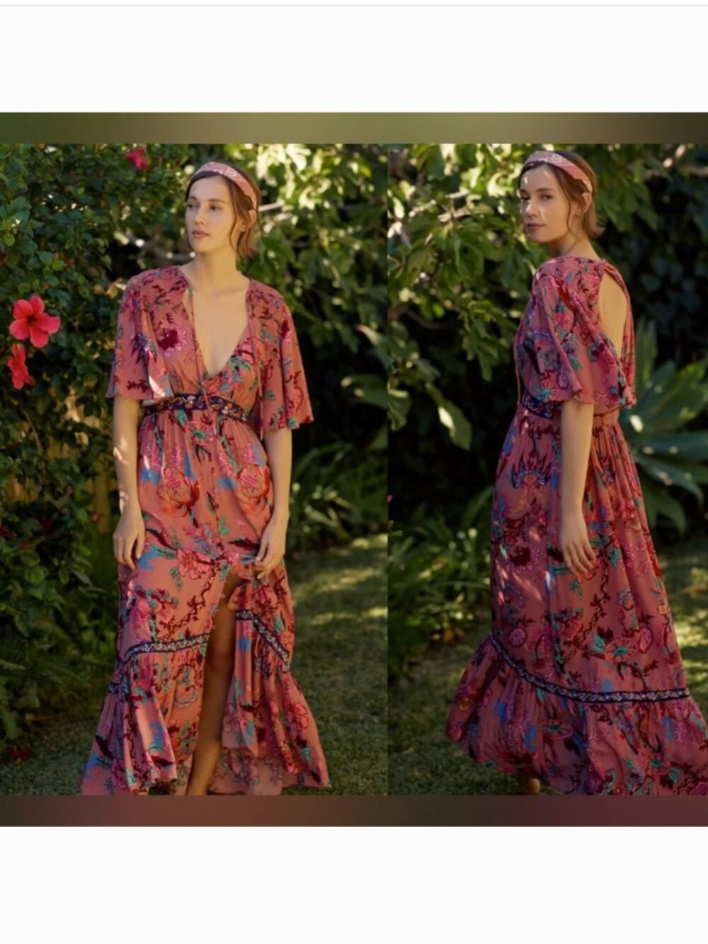 Anthropologie Ruffled Embroidered Maxi Dress